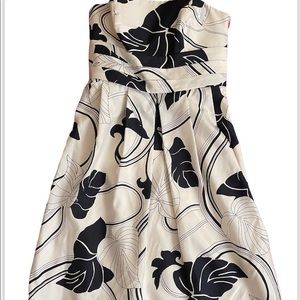 🏷 Ann Taylor Strapless Floral White & Navy Dress - NWT
